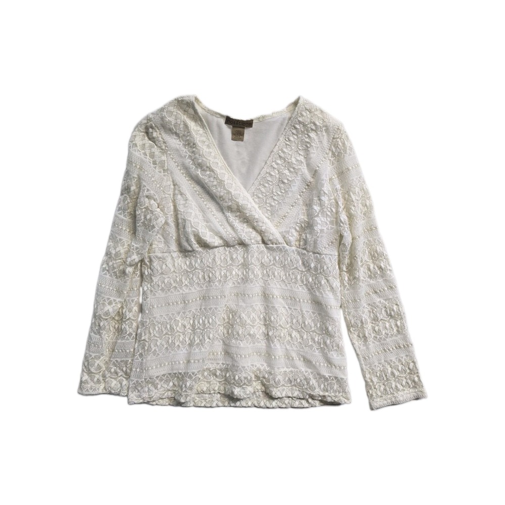 notations womens blouse XL Ivory  Lace Lined Vneck Metalic